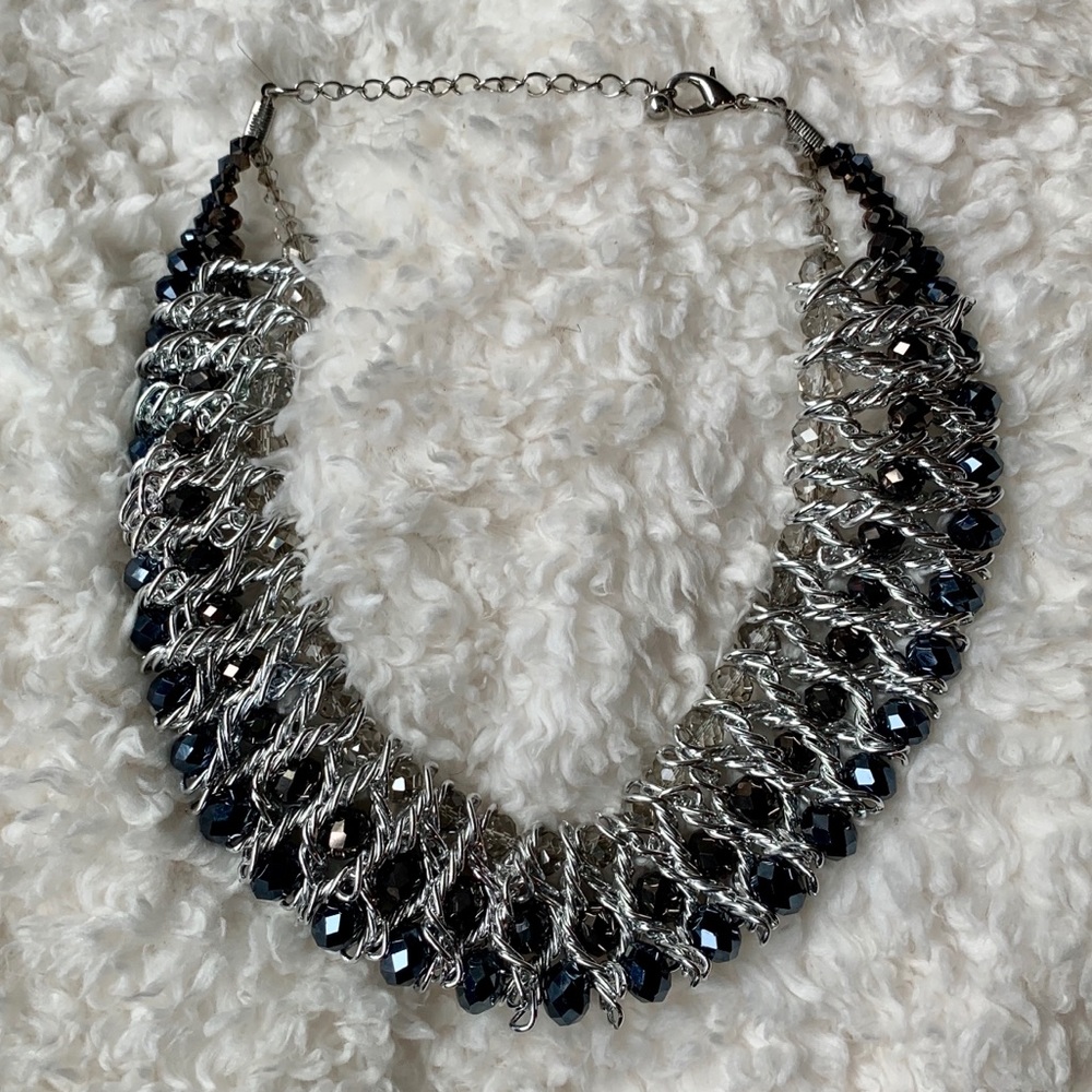 Silver Necklace with blue and purple-gray stones